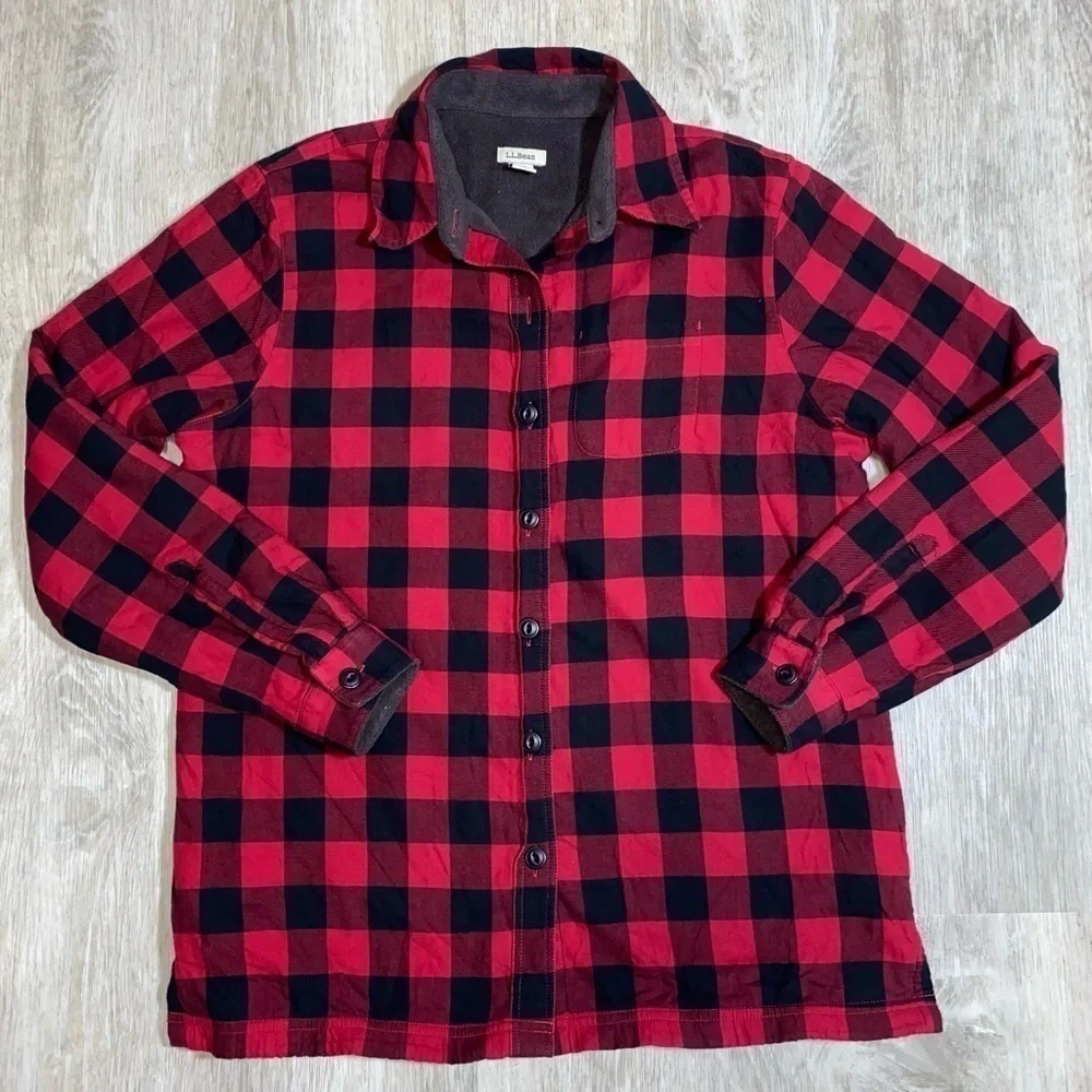 LL Bean Womens Fleece Lined Flannel Shirt Jacket Size xs - Picture 7 of 10